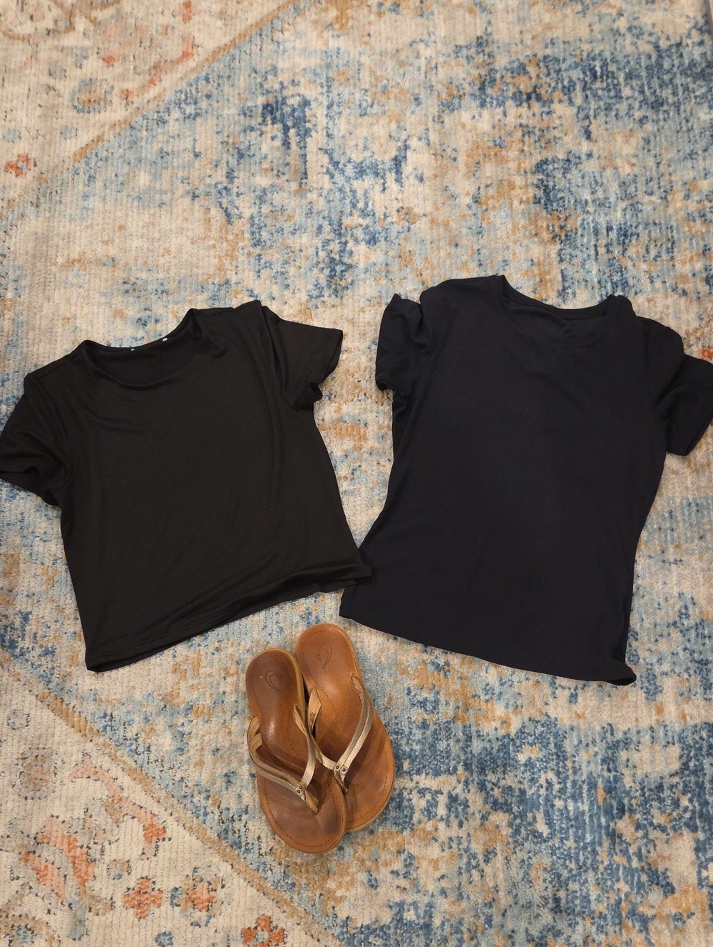 Lot Of 2 Women's Short Sleeve Black Slim Fit Tops